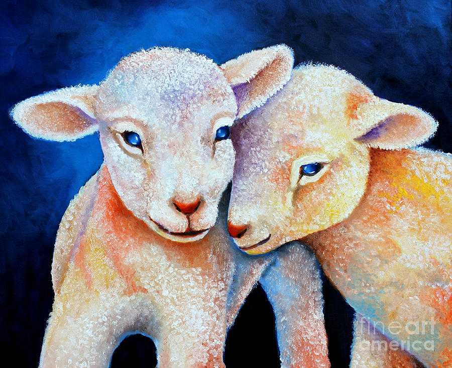 Baby Lamb Twins  Painting by Pechez Sepehri
