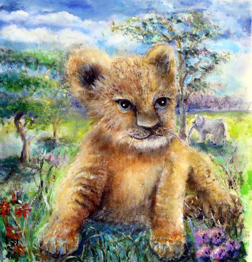 Baby Lion Painting by Bernadette Krupa