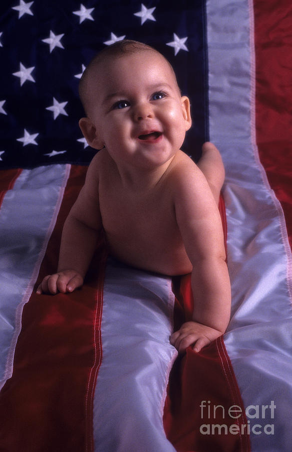 Baby On American Flag Photograph