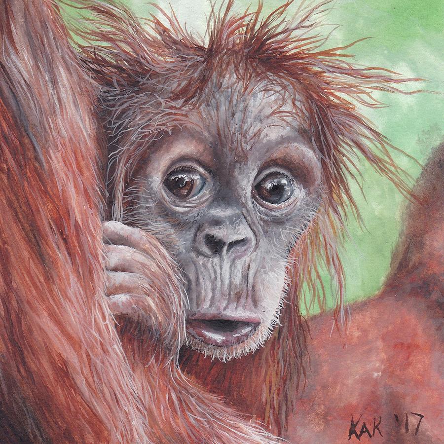 Monkey Painting - Baby Orangutan by Katherine Klimitas