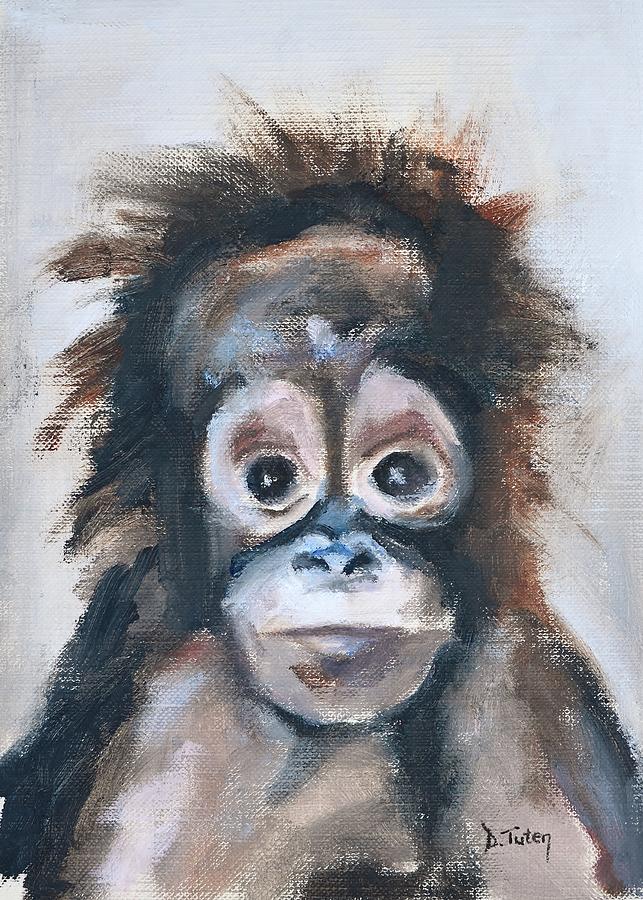 Orangutan Painting - Baby Orangutan Safari Animal Painting by Donna Tuten