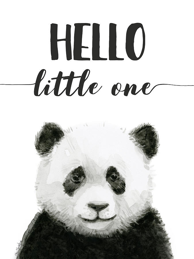 Typography Painting - Baby Panda Hello Little One Nursery Decor by Olga Shvartsur