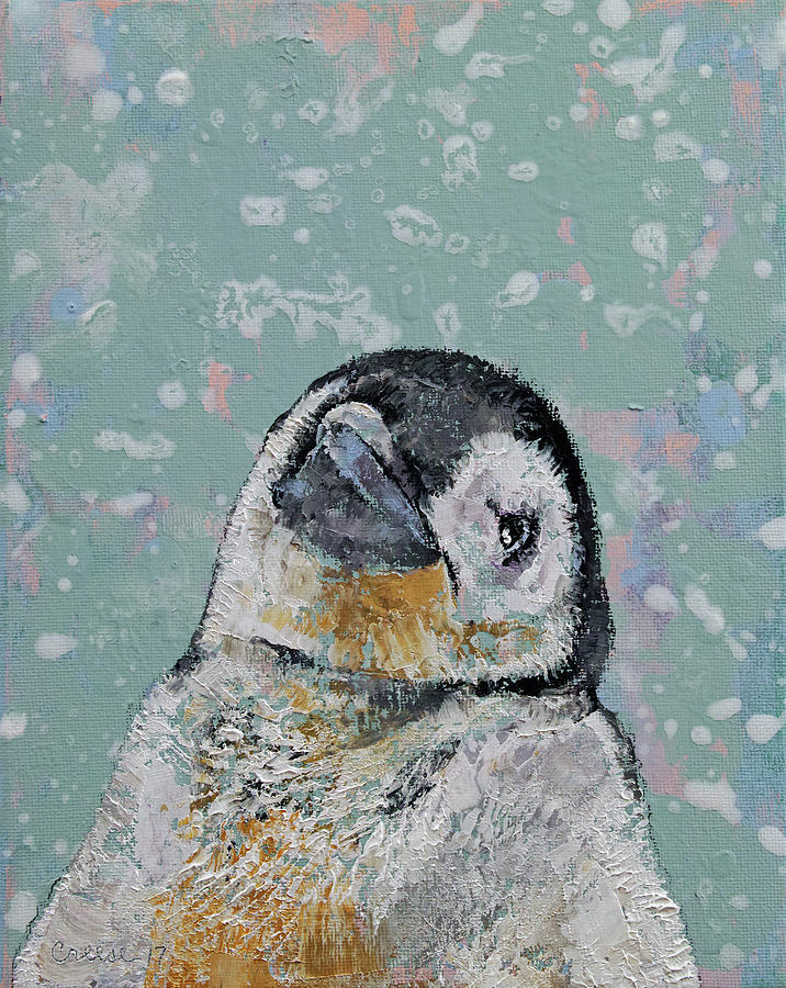 Baby Penguin Snowflakes Painting by Michael Creese
