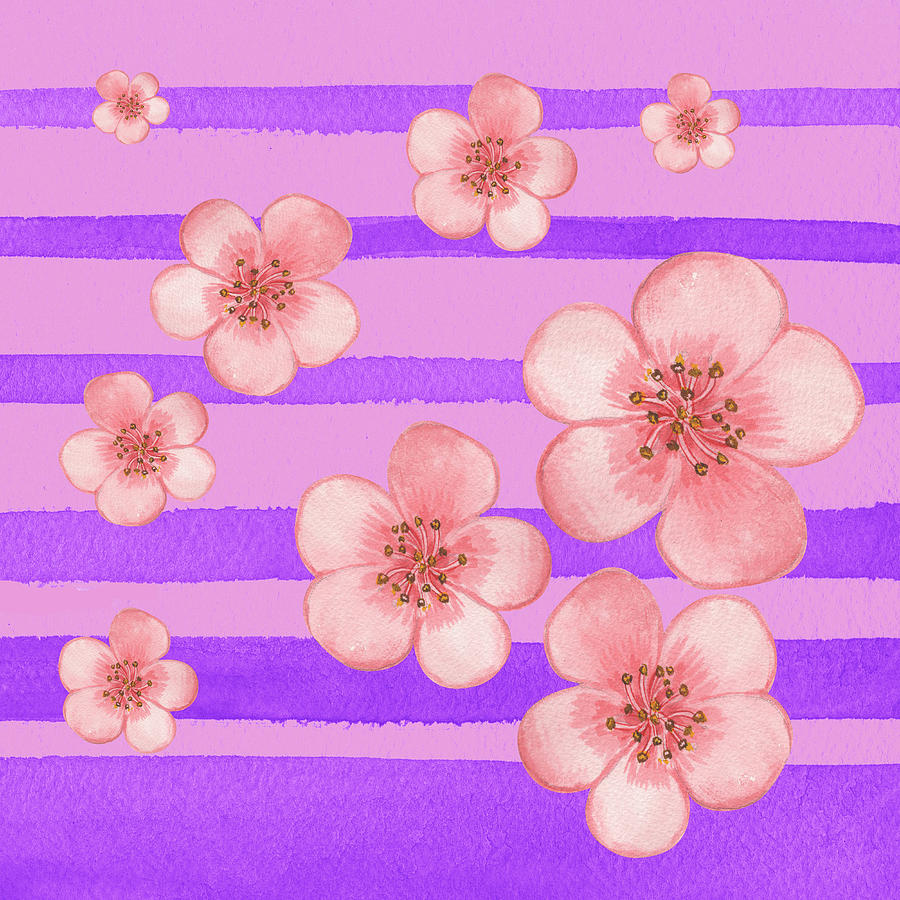 Baby Pink Flowers On Purple  Painting by Irina Sztukowski