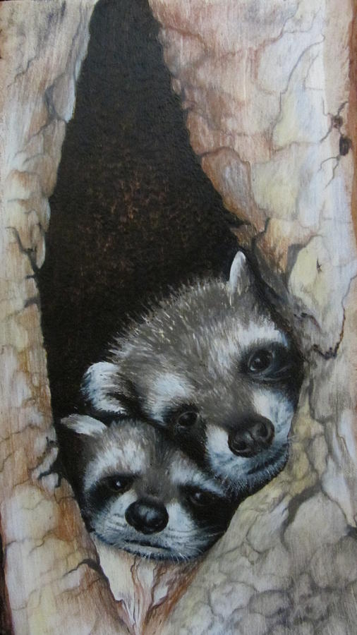 Baby Raccoons Mixed Media by Barbara Prestridge