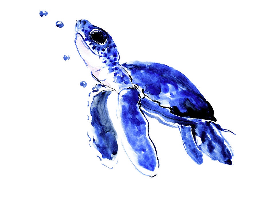 Turtle Painting - Baby Sea Turtle children art Blue Nursery art by Suren Nersisyan