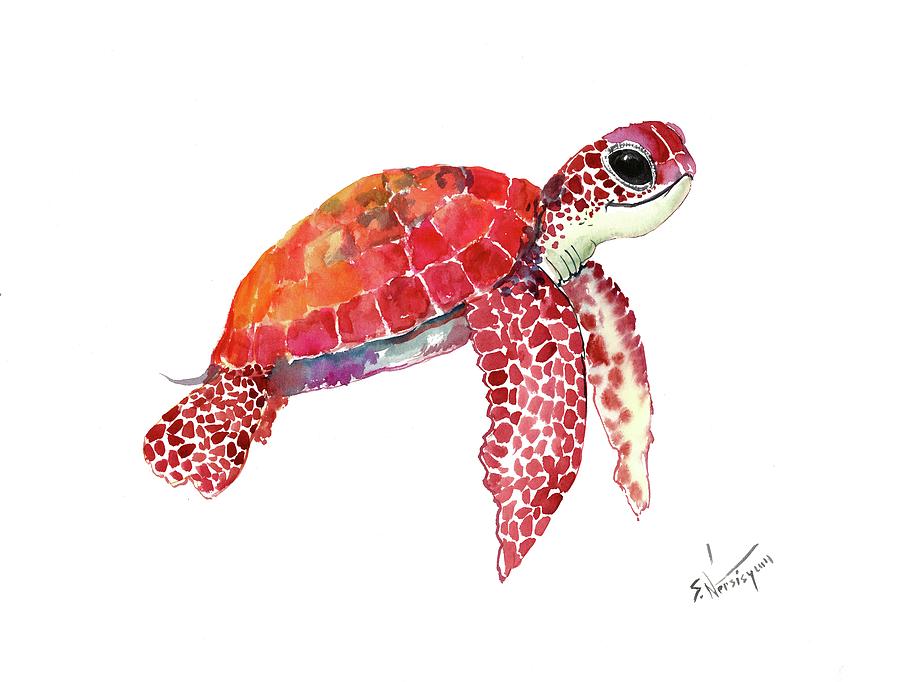Turtle Painting - Baby Sea Turtle Children Room Artwork turtle illustration by Suren Nersisyan