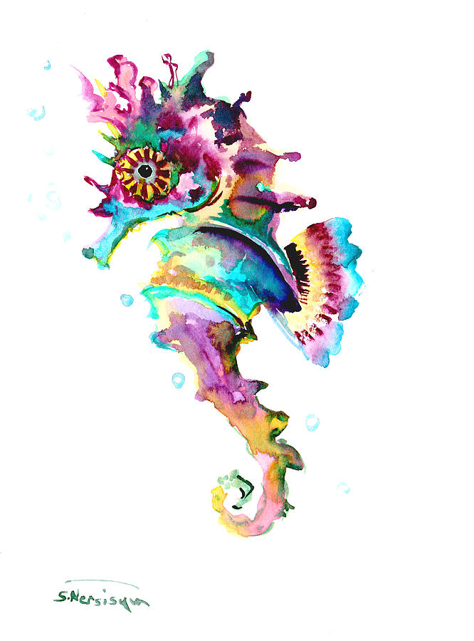 Seahorse Painting - Baby Seahorse by Suren Nersisyan