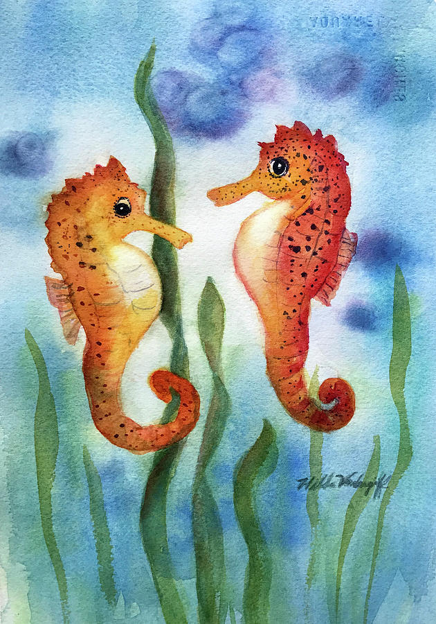 Baby Seahorses Painting by Hilda Vandergriff