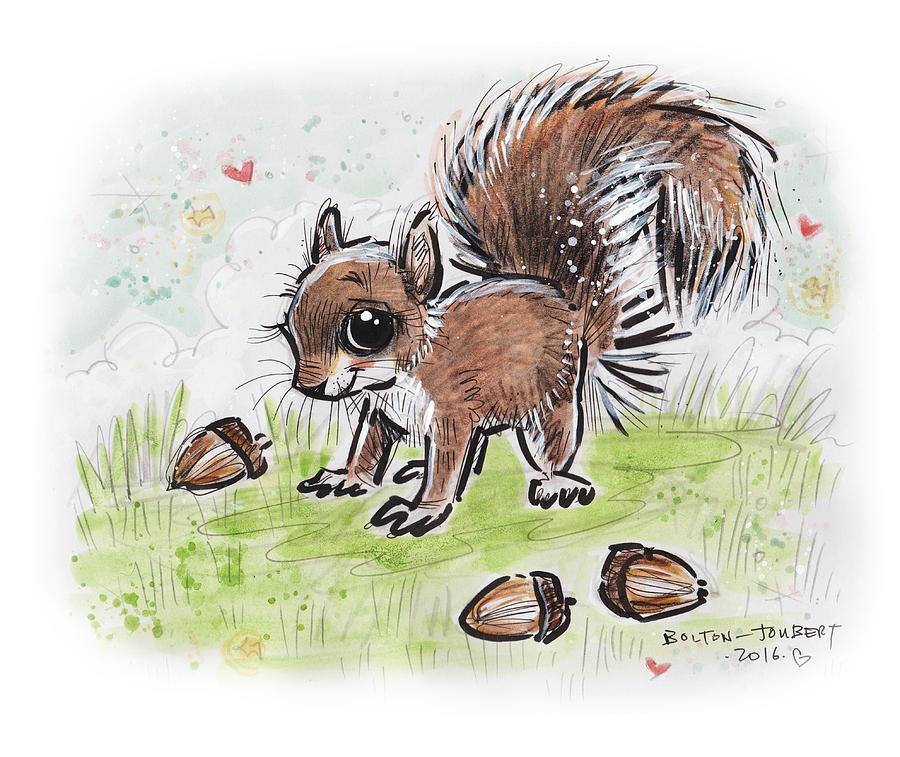 Nature Drawing - Baby Squirrel by Maria Bolton-Joubert