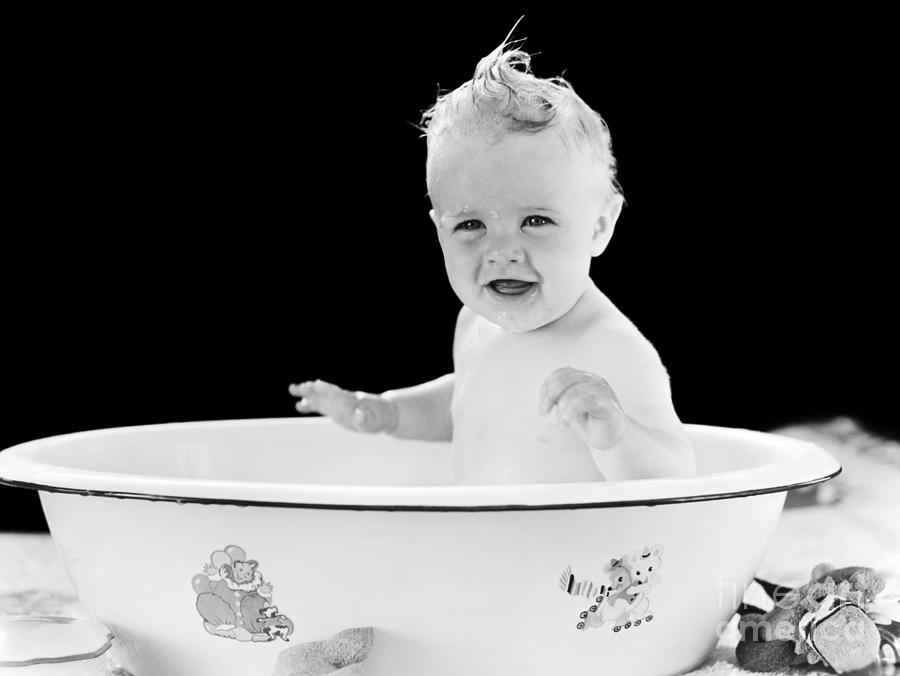 Baby Taking A Bath, C.1930-40s Photograph by H. Armstrong Roberts/ClassicStock