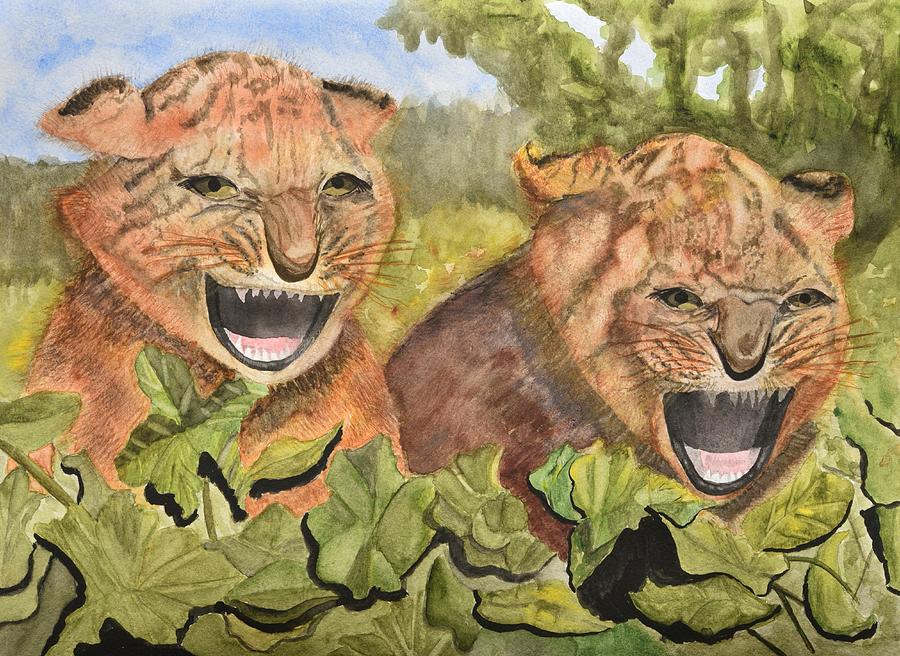 Baby Tiger Cubs Painting by Linda Brody