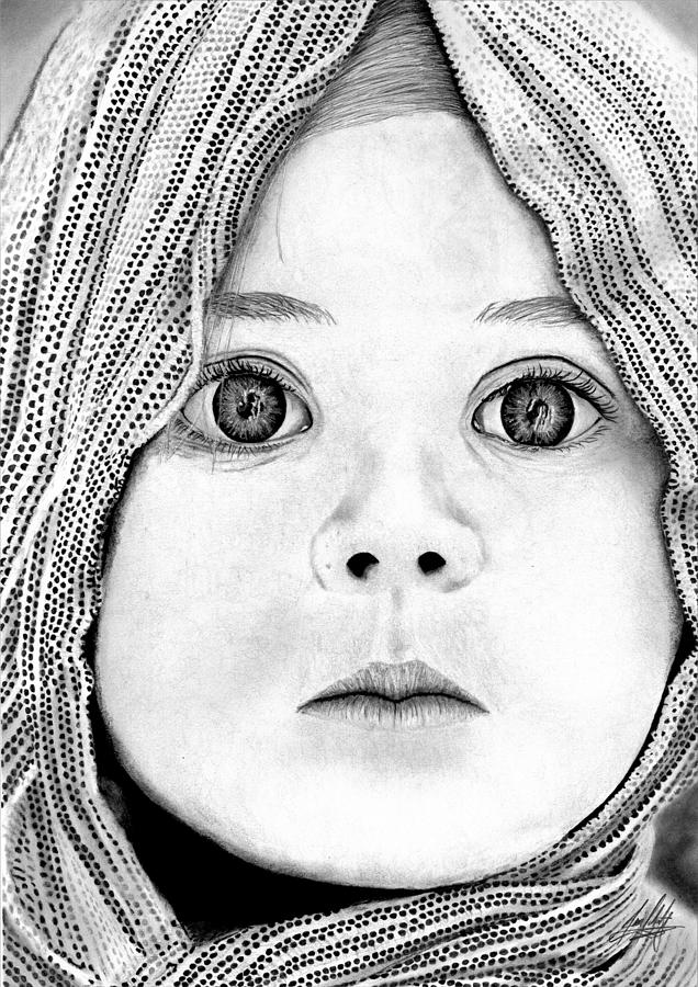 Baby with Scarf Closeup Drawing by James Schultz