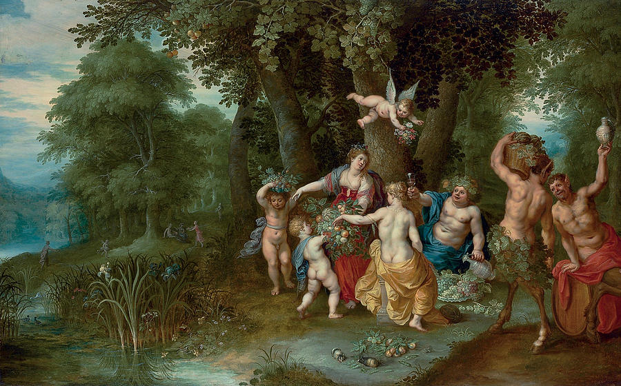 Bacchus, Venus and Ceres, an allegory of Autumn Painting by Hendrick van Balen