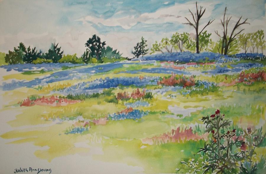 Bachelor Button Fields Painting by Judith Young