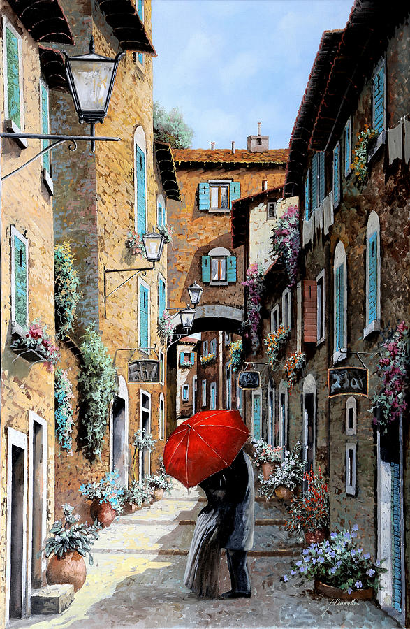 Umbrella Painting - Ci Baciamo  Nel Vicolo by Guido Borelli