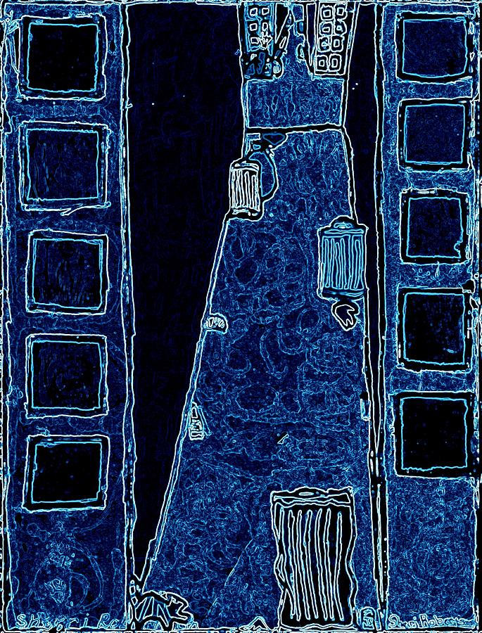 Back Alley Murder Blue Mixed Media by Sheri Parris