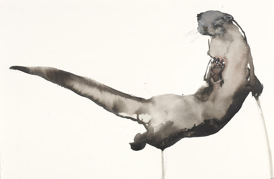 Otter Painting - Back Awash   Otter by Mark Adlington