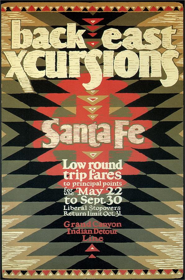 Back East Xcursions - Santa Fe, Mexico - Indian Detour - Retro travel Poster - Vintage Poster Mixed Media by Studio Grafiikka