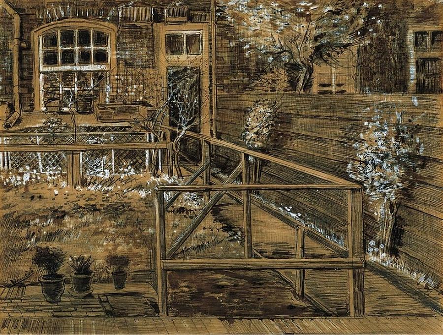 Back Garden Of Siens Mother House Drawing by Vincent Van Gogh