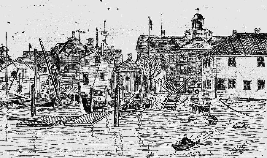 Back of the Boat Yard on Eel Pond Drawing by Vic Delnore