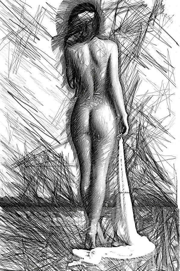 Back Pose sketch Digital Art by Rafael Salazar