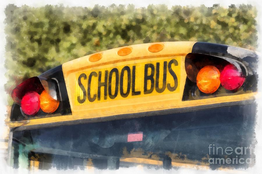 Back To School Bus Watercolor Painting by Edward Fielding