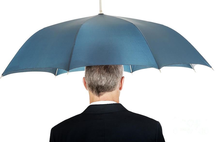 Back view businessman with umbrella Photograph by Piotr Marcinski ...