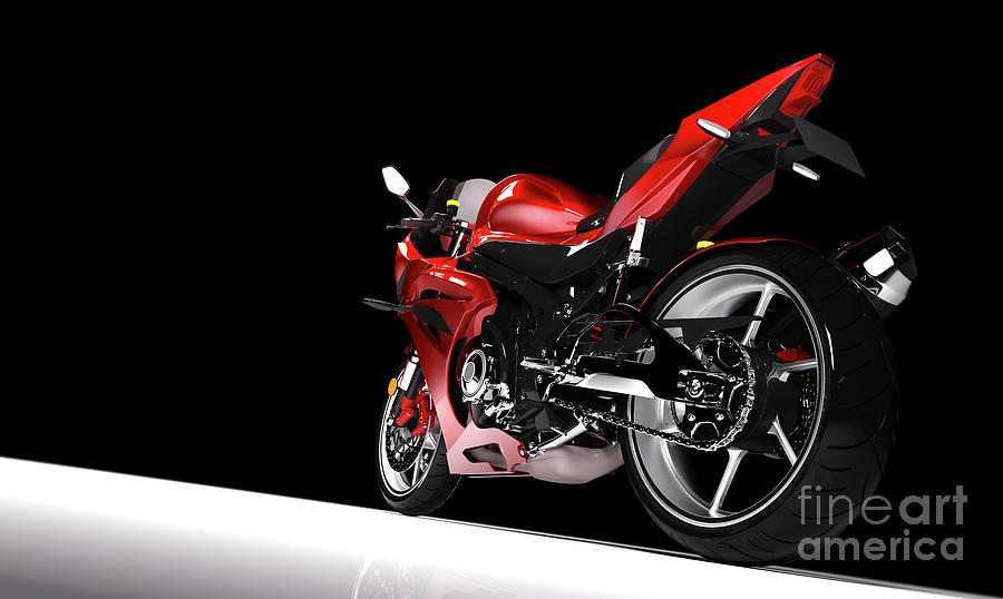Back view of red sport motorcycle in a spotlight Photograph by Michal Bednarek