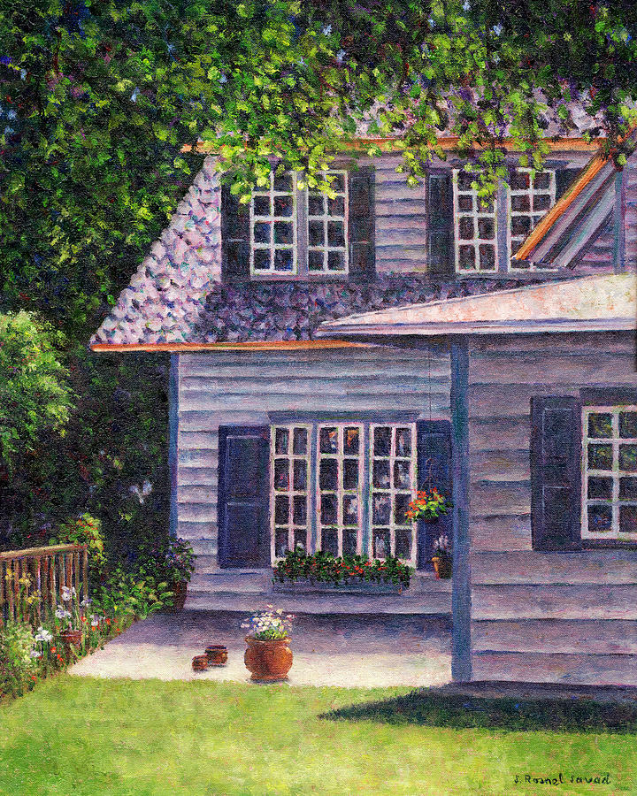 Back Yard With Flower Pots Painting by Susan Savad