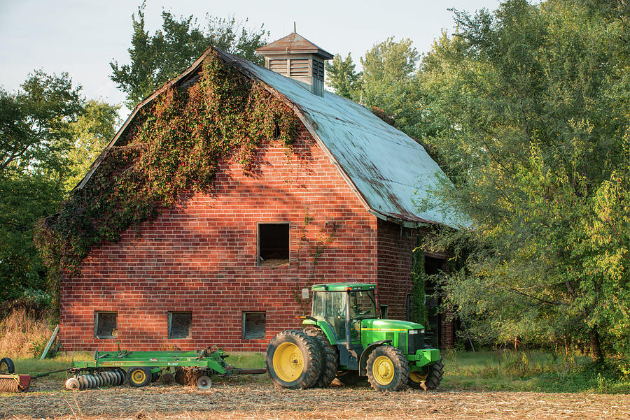 Green Tractor and Barn Missouri Farmhouse Photograph by Gregory