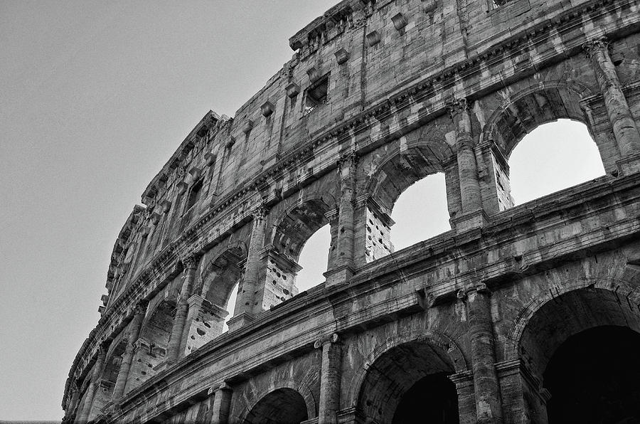 Backlit Exterior of the Roman Colosseum Black and White Photograph by Shawn OBrien