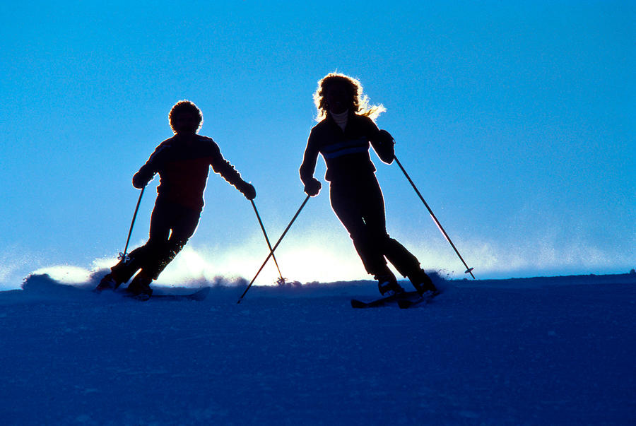 Ski Photograph - Backlit Skiers Two by Vance Fox