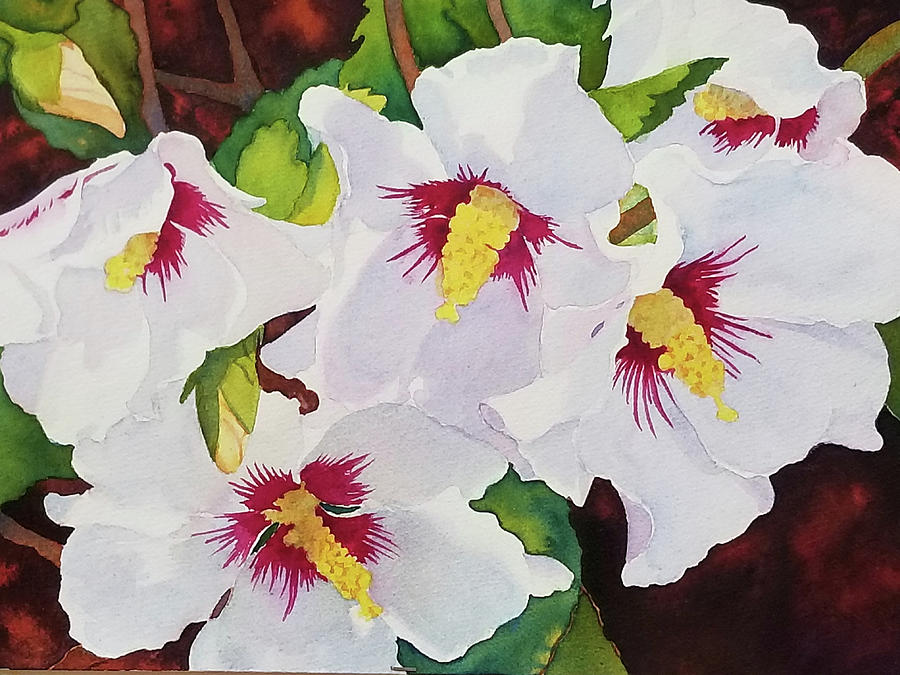 White Flowers Painting - Backyard Blooms by Judy Mercer