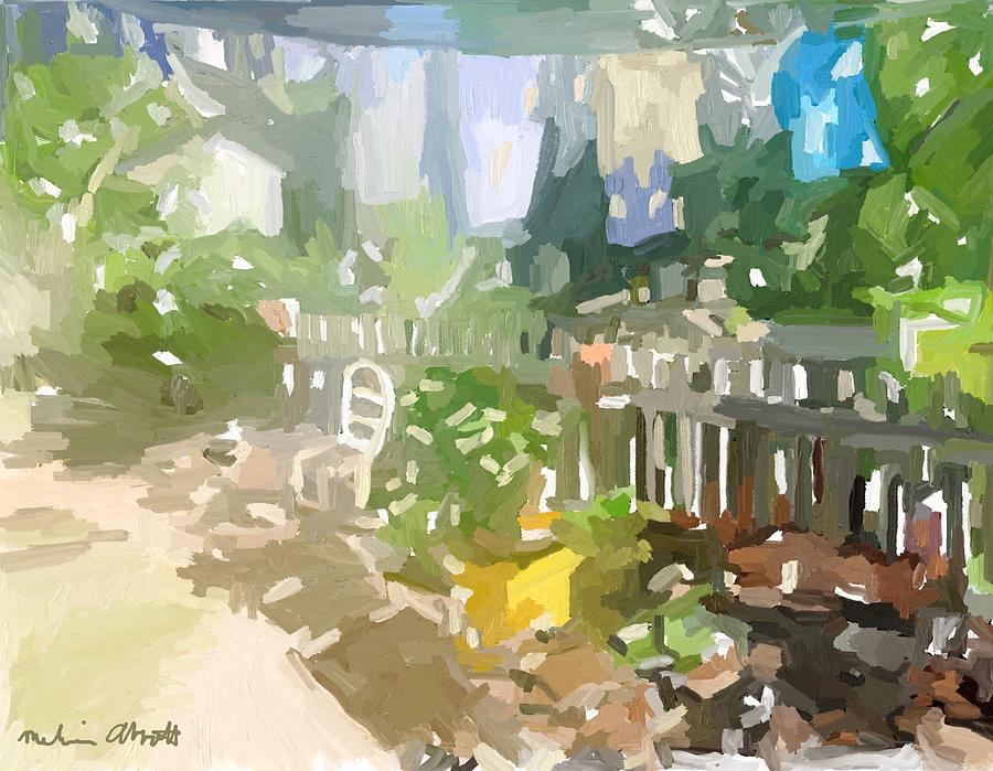Backyard Fence and Laundry Painting by Melissa Abbott