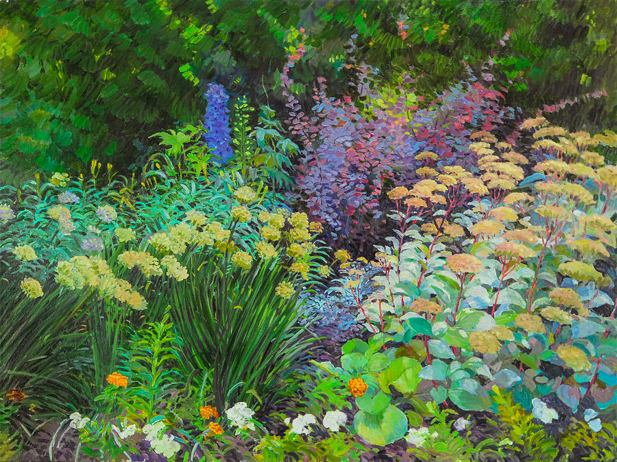 Backyard Flowerbed Painting by Judith Barath
