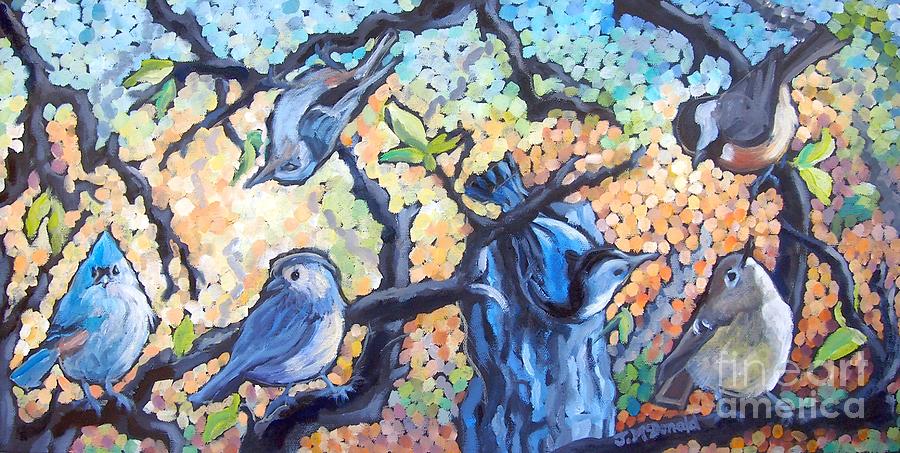 Bird Painting - Backyard Gang by Janet McDonald