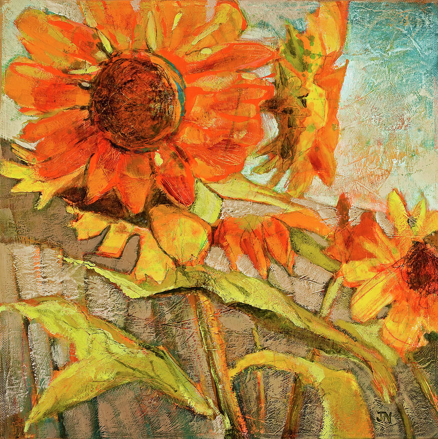 Backyard Sunflowers Painting by Jen Norton