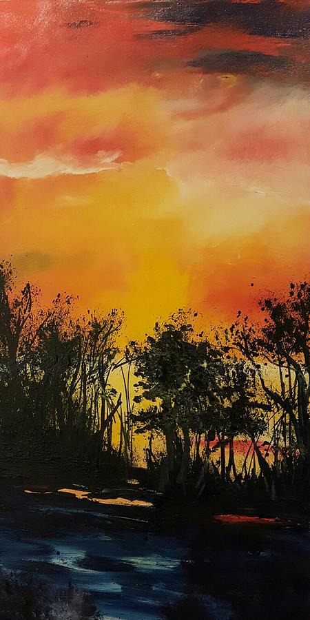 Backyard Winter Sunset 4 2016 Painting by Cheryl Nancy Ann Gordon