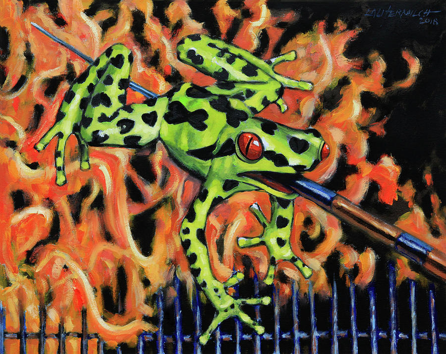 Frog Painting - Bad Froggy in Hell by John Lautermilch