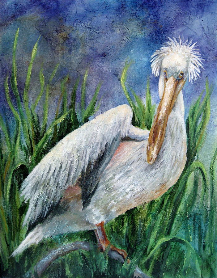 Bad Hair Day-Pelican Painting by Mary McCullah