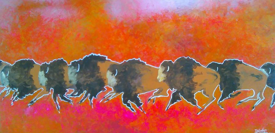 Bison Painting - Bad Lands by Sam Iddings
