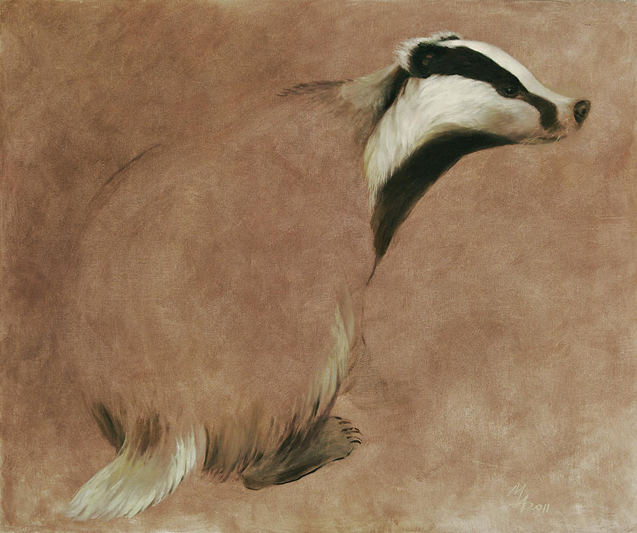 Badger Painting by Attila Meszlenyi