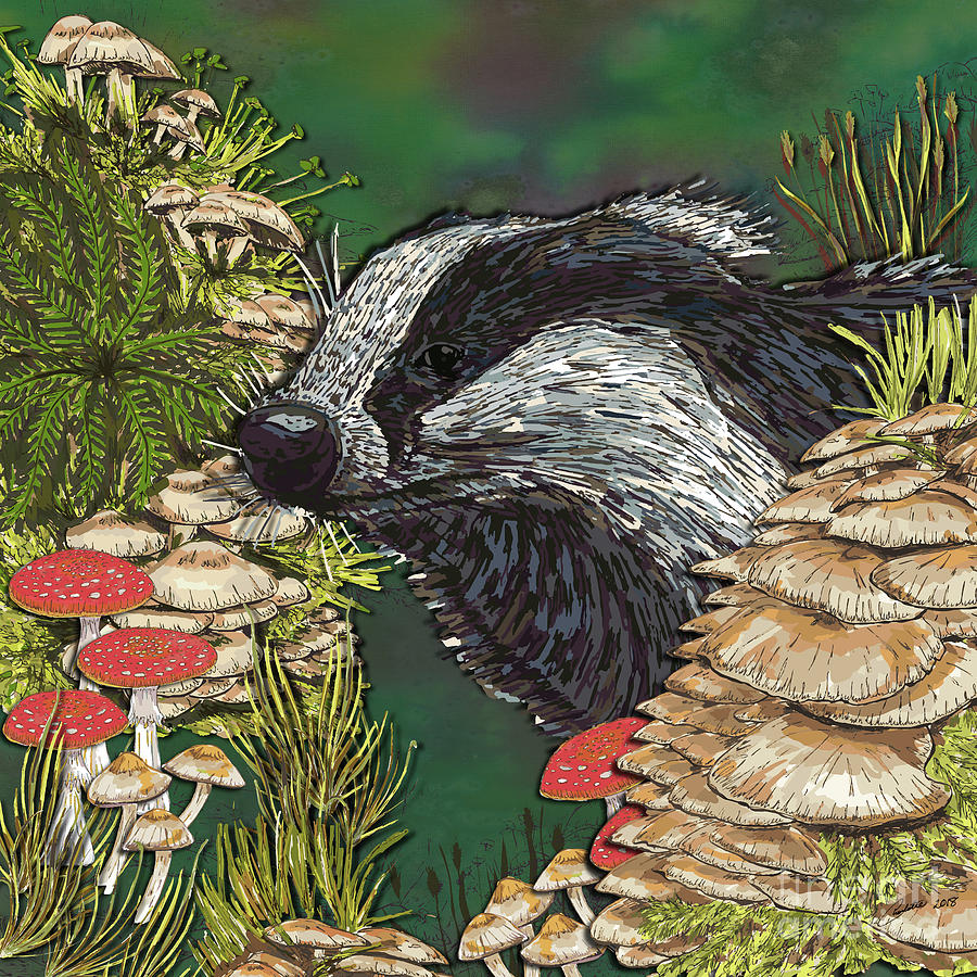 Badger Woodland Walk Digital Art by Lotti Brown