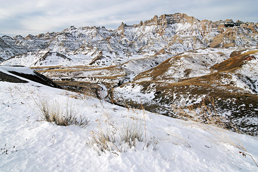 Badlands in Snow Photograph by Larry Ricker
