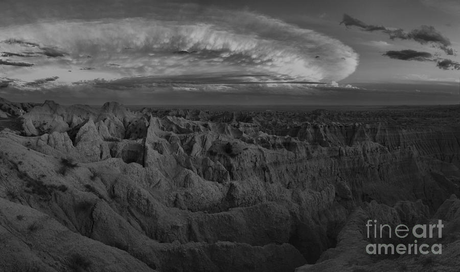 Badlands National Park Black And White Sunset Photograph by Adam Jewell