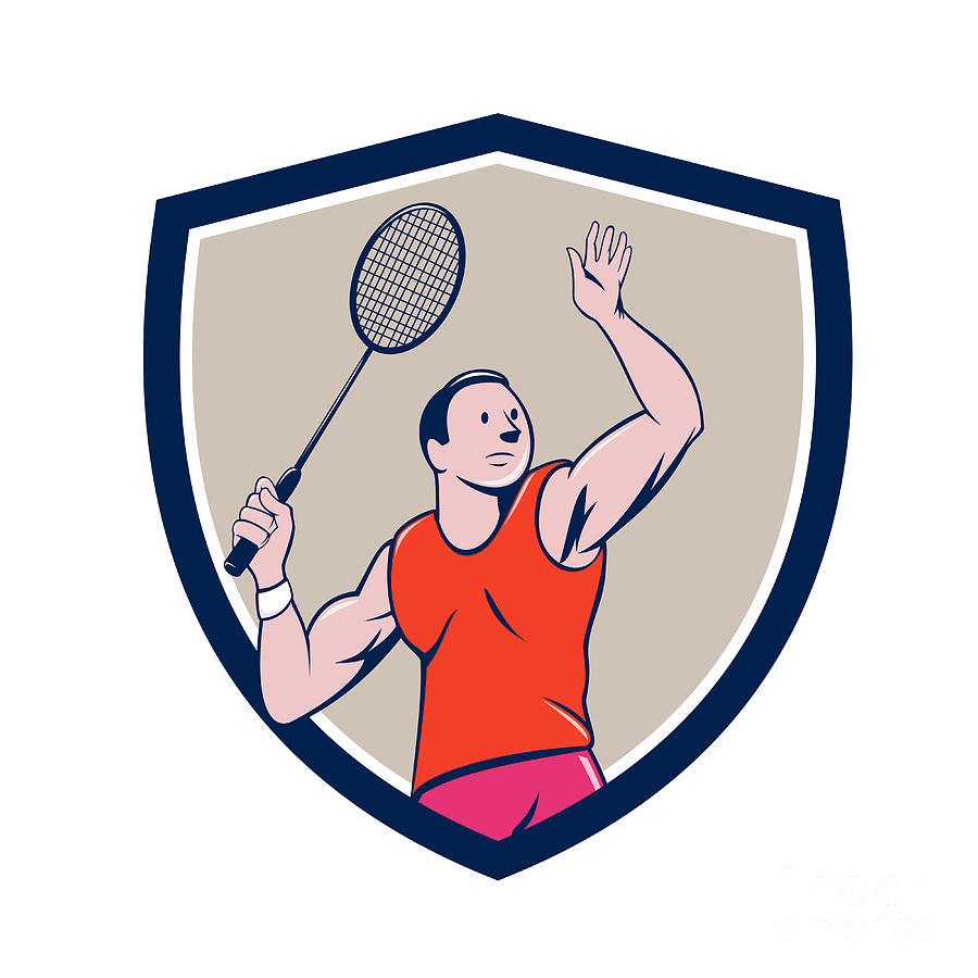 Badminton Player Racquet Striking Crest Cartoon Digital Art by Aloysius  Patrimonio - Pixels