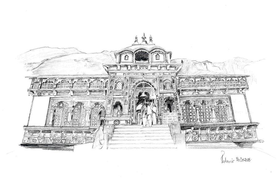 Badrinath Temple Full drawing  Step by step  Temple drawing Drawings  Step by step drawing