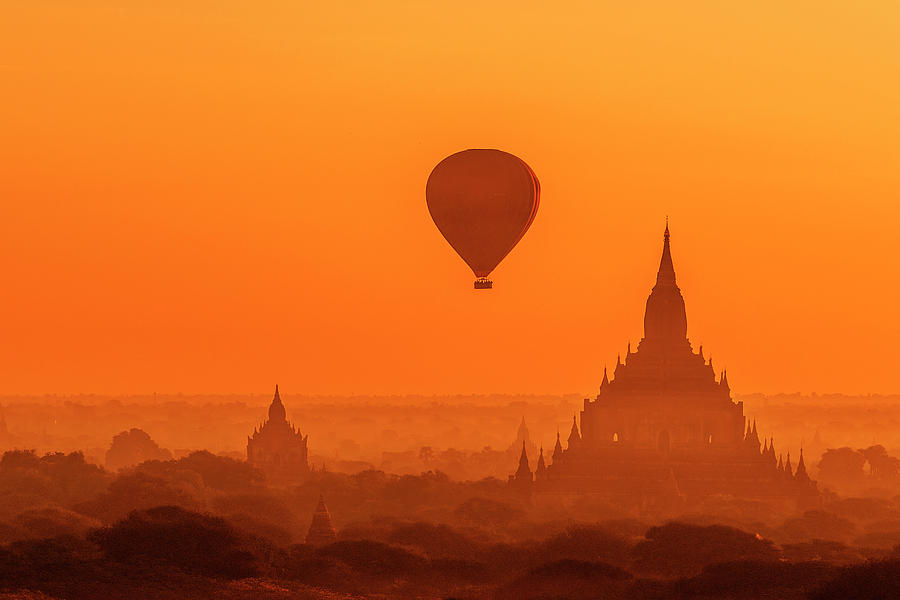 Bagan pagodas and hot air balloon Photograph by Pradeep Raja Prints