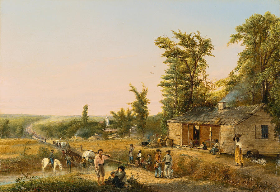Baggage Train watering at a Stream Painting by Conrad Wise Chapman